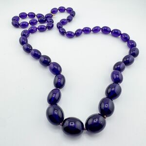 Vintage Signed Japan Purple Lucite Bead Necklace 1960s Retro Mod Statement